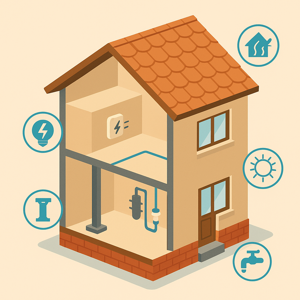 Sección técnica de vivienda mostrando áreas inspeccionadas profesionalmente.