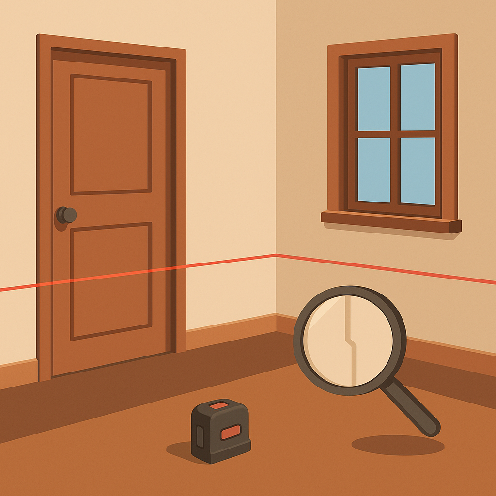 Desnivel de suelo detectado con nivel láser en una vivienda.